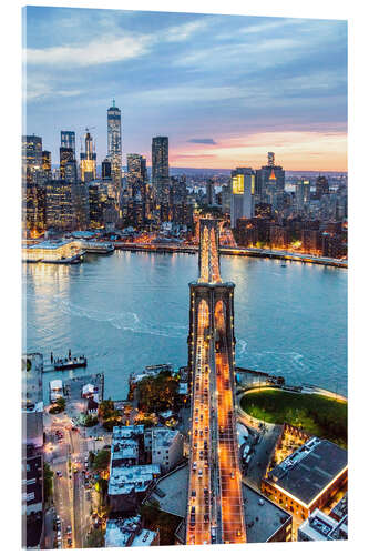 Tableau en verre acrylique Brooklyn Bridge at dusk, NYC