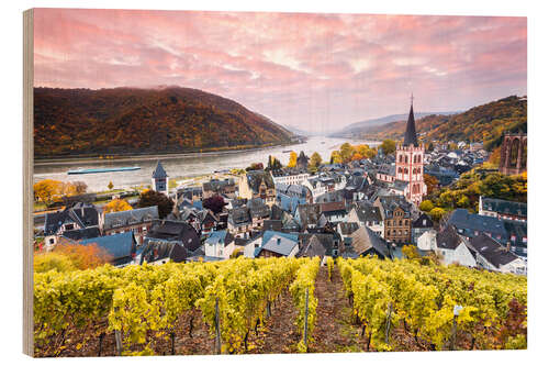 Tableau en bois Sunrise in Bacharach, Germany
