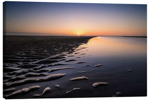 Leinwandbild Alleine am Strand bei Sonnenuntergang