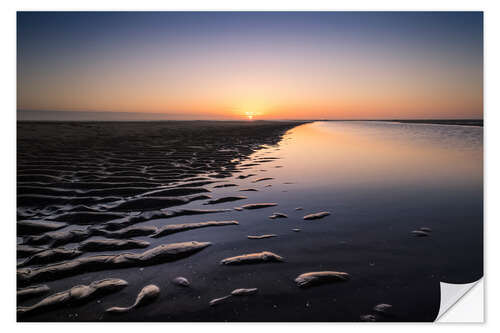 Selvklebende plakat Alone on the beach at sunset