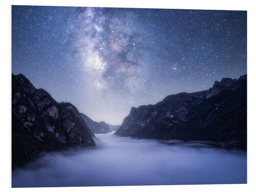 Foam board print The Milky Way over Misty Mountains