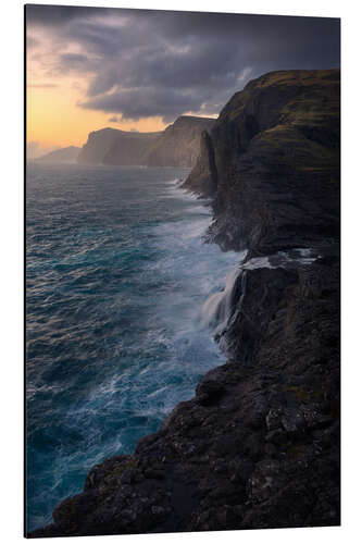 Aluminium print Bøsdalafossur waterfall on the Faroe Islands