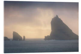 Acrylic print Drangarnir rock formations at sunset, Faroe Islands