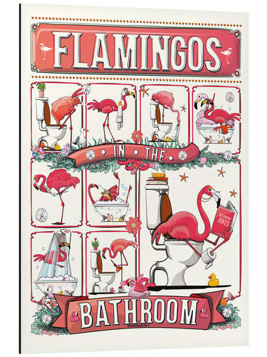 Tableau en aluminium Flamingos in the Bathroom