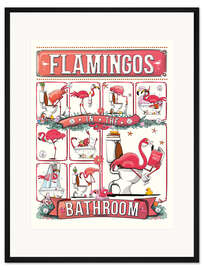 Gerahmter Kunstdruck Flamingos im Badezimmer