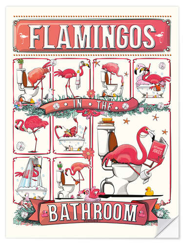 Selvklebende plakat Flamingos in the Bathroom