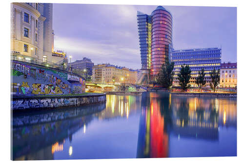 Acrylglasbild Abendbeleuchtung am Donaukanal, Wien