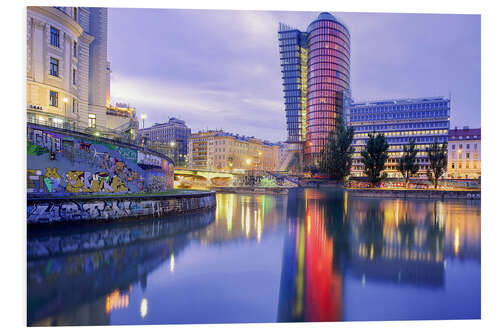 Foam board print Evening illumination at the Danube Canal, Vienna