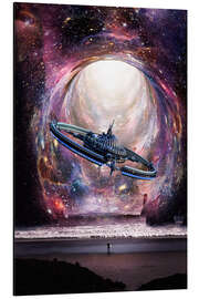 Magnettafel Surfer am Strand bekommt Besuch eines Alien-Raumschiffes