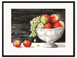 Impressão artística com moldura Fruit Bowl With Apples and Grapes