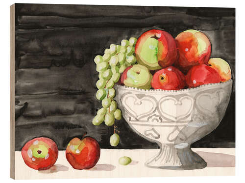 Quadro de madeira Fruit Bowl With Apples and Grapes