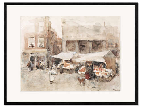 Framed art print Rustic Market with Flower Stalls