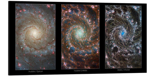 Stampa su alluminio M74 Galaxy, HST and JWST, Infrared and Optical Images, 2022