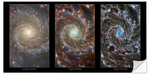 Autocolante decorativo M74 Galaxy, HST and JWST, Infrared and Optical Images, 2022