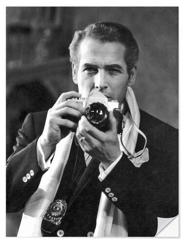 Selvklebende plakat Portrait of Paul Newman With Photo Camera