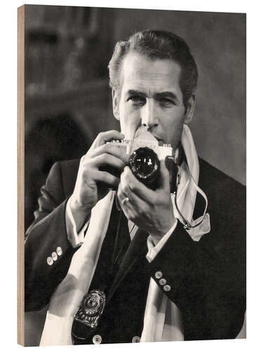 Quadro de madeira Portrait of Paul Newman With Photo Camera