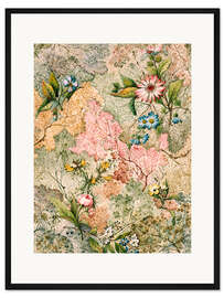 Gerahmter Kunstdruck Blumen auf marmoriertem Grund