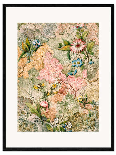 Impression artistique encadrée Flowers on a Marbled Ground