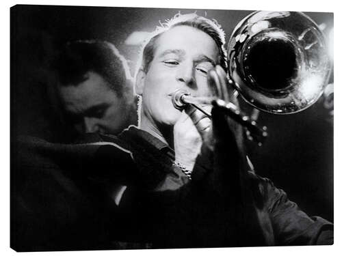 Tableau sur toile Portrait of Actor Paul Newman, Playing Trumpet, 1961