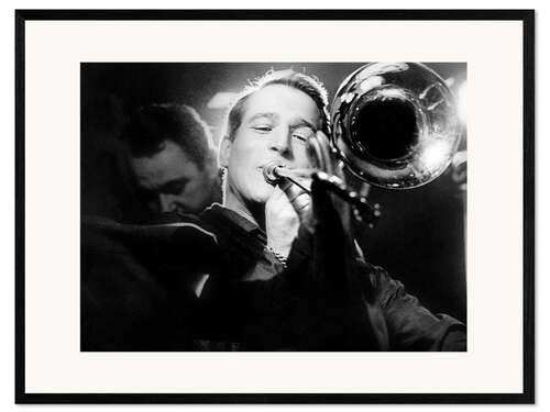 Plakat artystyczny premium w ramie Portrait of Actor Paul Newman, Playing Trumpet, 1961