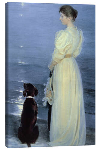Canvas print Summer Evening at Skagen, the Artist’s Wife With a Dog on the Beach, 1892