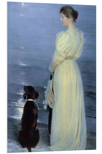 Foam board print Summer Evening at Skagen, the Artist’s Wife With a Dog on the Beach, 1892