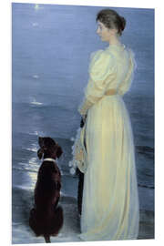 Stampa su PVC Summer Evening at Skagen, the Artist’s Wife With a Dog on the Beach, 1892