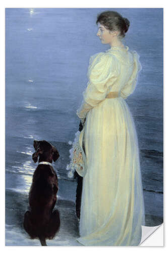 Vinilo para la pared Summer Evening at Skagen, the Artist’s Wife With a Dog on the Beach, 1892