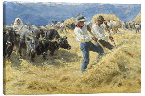 Stampa su tela Threshing in The Abruzzi, 1890