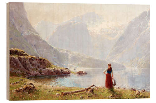 Wood print A Young Girl by a Fjord