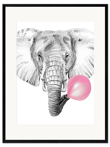 Framed art print Bubblegum Elephant