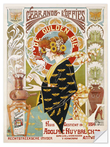 Wandsticker Coffee Shop Advert - Art Nouveau Café