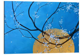 Magnettafel Kirschblütenzweig und goldene Sonne