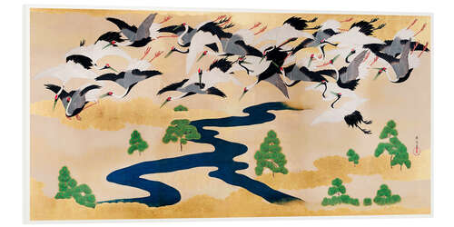 Foam board print Japanese cranes and pines II