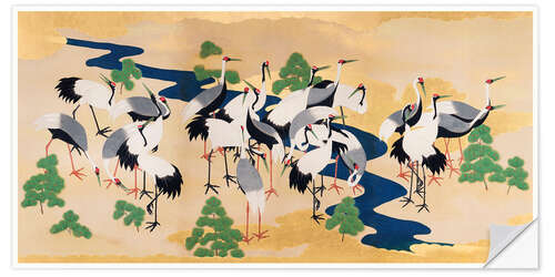 Selvklebende plakat Japanese cranes and pines I