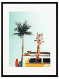 Gerahmter Kunstdruck Surfer Giraffe