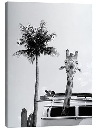 Canvas print Giraffe in the Surfer Bus