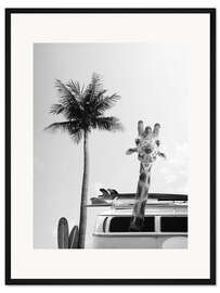 Gerahmter Kunstdruck Giraffe im Surfer Bus - Art Couture