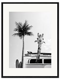 Ingelijste kunstdruk Giraffe in the Surfer Bus