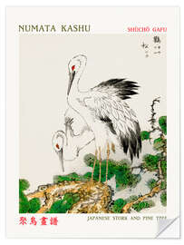 Selvklebende plakat Japanese Stork &amp; Pine Tree