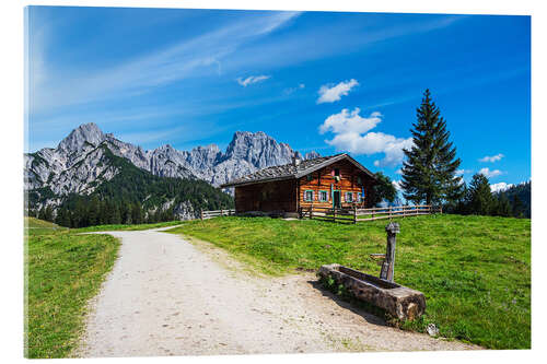 Akryylilasitaulu View of the Litzlalm with a hut in Austria