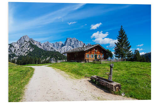 Foam board print View of the Litzlalm with a hut in Austria