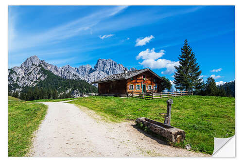 Sticker mural View of the Litzlalm with a hut in Austria