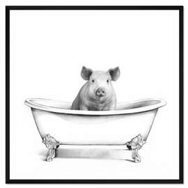 Gerahmter Kunstdruck Schwein in der Wanne