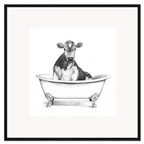Inramat konsttryck Cow in the Tub