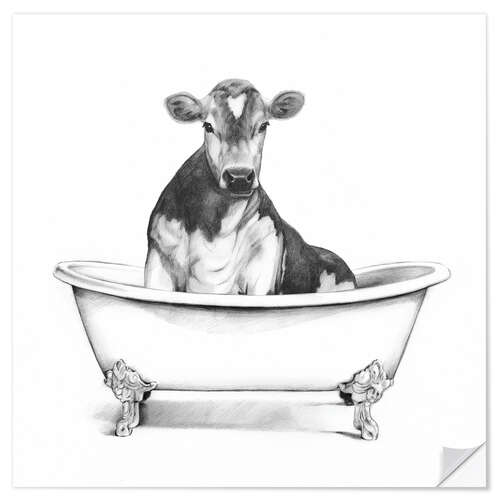 Selvklebende plakat Cow in the Tub