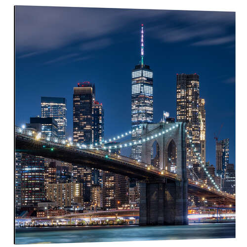 Aluminium print Brooklyn Bridge at Night, New York City