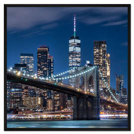 Gerahmter Kunstdruck Brooklyn Bridge bei Nacht, New York City