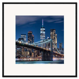 Ingelijste kunstdruk Brooklyn Bridge at Night, New York City