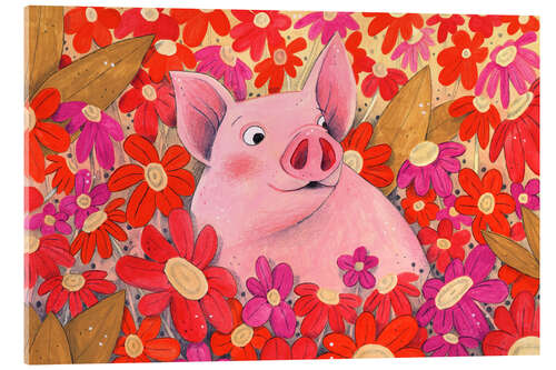 Akrylglastavla Piggy with red flowers